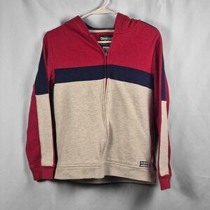 Boys OshKosh Zip Up Hoodie Kids‎ Size 14 Red Navy Colorblock Fleece Sweatshirt
